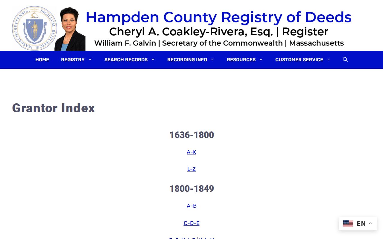 Westfield previous residents research in the Hampden grantor index