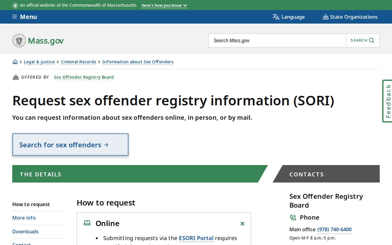 Westfield residents directory Massachusetts SORI search guidance