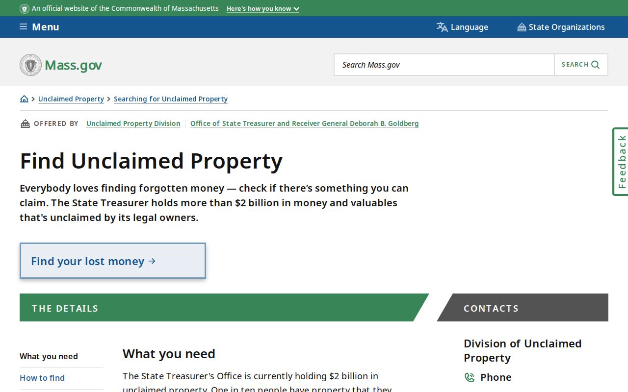 Westfield residents directory Massachusetts unclaimed property search