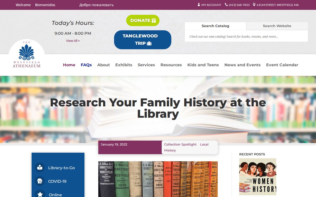 Westfield city directory research information at the Athenaeum