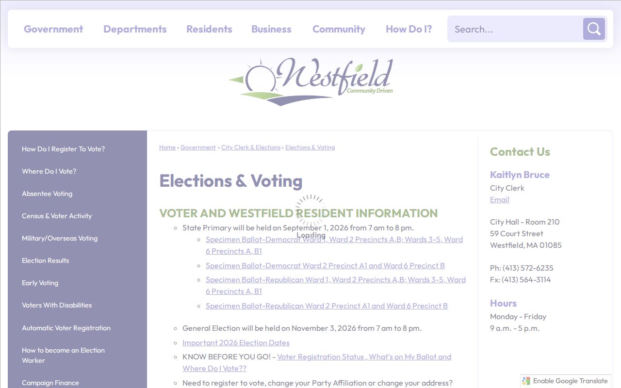 Westfield neighbors elections and ward information