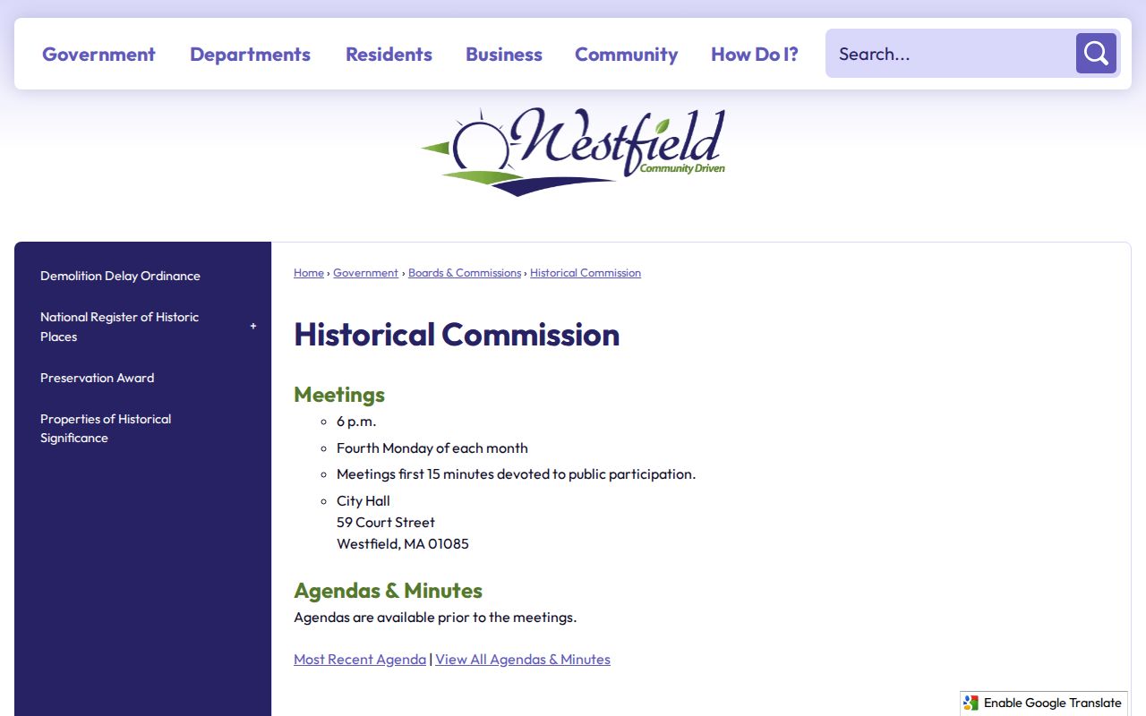 Westfield neighbors Historical Commission research resource
